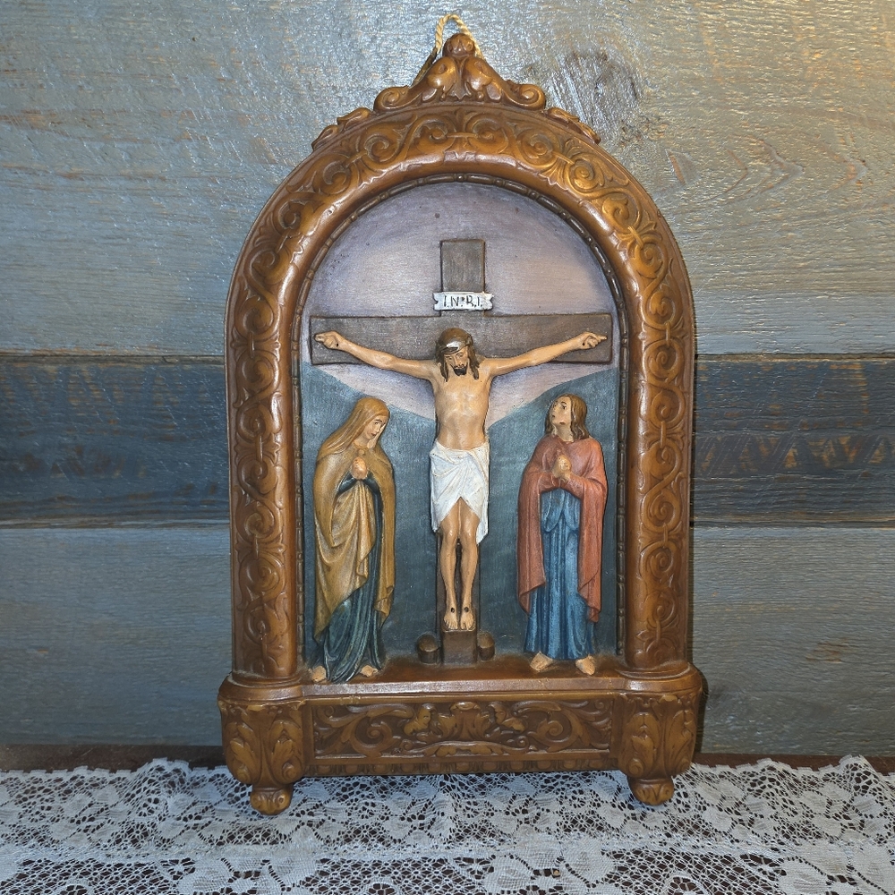 Western Germany Crucifix Carved Wax Wall Decor Jesus